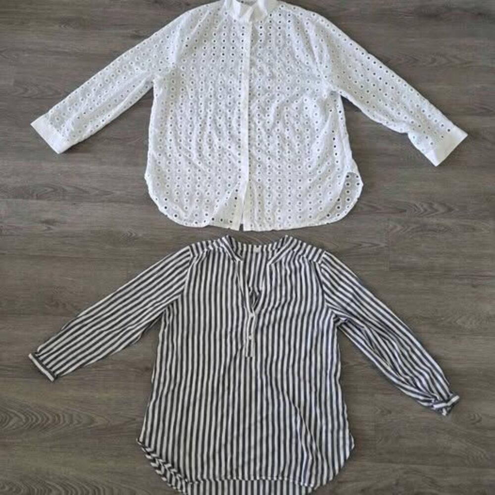 Lots of 2 Old Navy Striped Henley XL + Time and Tru White Eyelet Shirt
